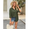 image:imageHOTOUCH Womens Button Down Shirts Linen Cotton Long Sleeve Blouses Casual Collared Loose Fit Gauze Tops with PocketParmy Green