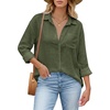 image:imageHOTOUCH Womens Button Down Shirts Linen Cotton Long Sleeve Blouses Casual Collared Loose Fit Gauze Tops with PocketParmy Green