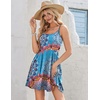 image:imageHOTOUCH Womens Summer Dress Adjustable Spaghetti Strap Floral Mini Casual Dress with Pockets Fit amp Flare Beach SundressBlue Geometric