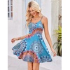 image:imageHOTOUCH Womens Summer Dress Adjustable Spaghetti Strap Floral Mini Casual Dress with Pockets Fit amp Flare Beach SundressBlue Geometric