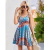 image:imageHOTOUCH Womens Summer Dress Adjustable Spaghetti Strap Floral Mini Casual Dress with Pockets Fit amp Flare Beach SundressBlue Geometric