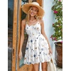 image:imageHOTOUCH Womens Summer Dress Adjustable Spaghetti Strap Floral Mini Casual Dress with Pockets Fit amp Flare Beach SundressFloral White