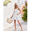 image:imageHOTOUCH Womens Summer Dress Adjustable Spaghetti Strap Floral Mini Casual Dress with Pockets Fit amp Flare Beach SundressFloral White