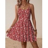 image:imageHOTOUCH Womens Summer Dress Adjustable Spaghetti Strap Floral Mini Casual Dress with Pockets Fit amp Flare Beach SundressRed White Floral