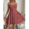 image:imageHOTOUCH Womens Summer Dress Adjustable Spaghetti Strap Floral Mini Casual Dress with Pockets Fit amp Flare Beach SundressRed White Floral
