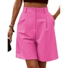 image:imageHOTOUCH Bermuda Shorts for Women Summer Dressy Casual Elastic High Waisted Wide Leg Knee Length Shorts with PocketsHot Pink