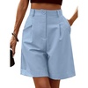 image:imageHOTOUCH Bermuda Shorts for Women Summer Dressy Casual Elastic High Waisted Wide Leg Knee Length Shorts with PocketsLight Blue
