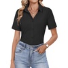 image:imageHOTOUCH Button Down Shirts for Women Short Sleeve Dress Shirts Fitted Business Casual Blouse Office Work TopsBlack