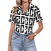 image:imageHOTOUCH Button Down Shirts for Women Short Sleeve Dress Shirts Fitted Business Casual Blouse Office Work TopsZblack  White Geometry