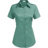 image:imageHOTOUCH Womens Basic Button Up Shirt Short Sleeve Stretchy Button Down Collared Shirts Waitress Work ShirtGray Green