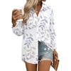 image:imageHOTOUCH Womens Button Down Shirts Linen Cotton Long Sleeve Blouses Casual Collared Loose Fit Gauze Tops with PocketBwhite Leaves