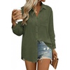 image:imageHOTOUCH Womens Button Down Shirts Linen Cotton Long Sleeve Blouses Casual Collared Loose Fit Gauze Tops with PocketParmy Green