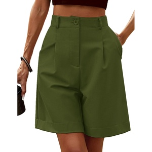 image:imageHOTOUCH Bermuda Shorts for Women Summer Dressy Casual Elastic High Waisted Wide Leg Knee Length Shorts with PocketsArmy Green