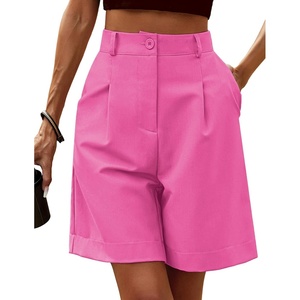 image:imageHOTOUCH Bermuda Shorts for Women Summer Dressy Casual Elastic High Waisted Wide Leg Knee Length Shorts with PocketsHot Pink