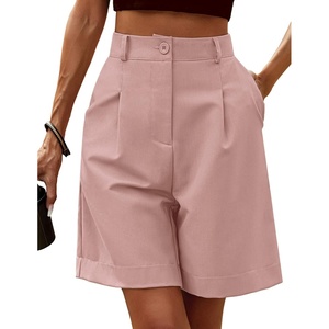 image:imageHOTOUCH Bermuda Shorts for Women Summer Dressy Casual Elastic High Waisted Wide Leg Knee Length Shorts with PocketsPink