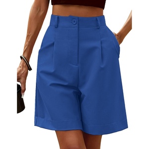 image:imageHOTOUCH Bermuda Shorts for Women Summer Dressy Casual Elastic High Waisted Wide Leg Knee Length Shorts with PocketsRoyal Blue