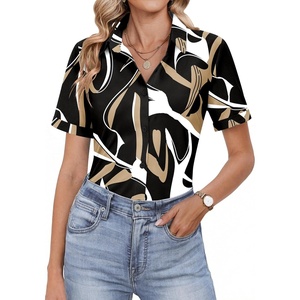 image:imageHOTOUCH Button Down Shirts for Women Short Sleeve Dress Shirts Fitted Business Casual Blouse Office Work TopsZblack Abstract Brush