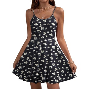 image:imageHOTOUCH Womens Summer Dress Adjustable Spaghetti Strap Floral Mini Casual Dress with Pockets Fit amp Flare Beach SundressBlack Daisy