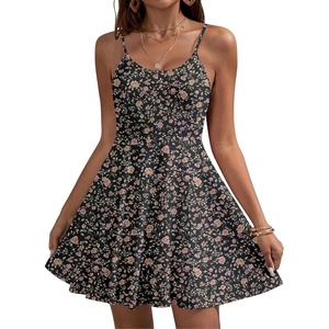 image:imageHOTOUCH Womens Summer Dress Adjustable Spaghetti Strap Floral Mini Casual Dress with Pockets Fit amp Flare Beach SundressBlack Orange Floral