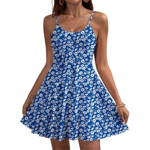 image:imageHOTOUCH Womens Summer Dress Adjustable Spaghetti Strap Floral Mini Casual Dress with Pockets Fit amp Flare Beach SundressBlue Floral 3