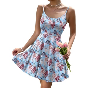 image:imageHOTOUCH Womens Summer Dress Adjustable Spaghetti Strap Floral Mini Casual Dress with Pockets Fit amp Flare Beach SundressBlue Floral