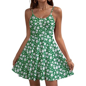 image:imageHOTOUCH Womens Summer Dress Adjustable Spaghetti Strap Floral Mini Casual Dress with Pockets Fit amp Flare Beach SundressGreen Floral