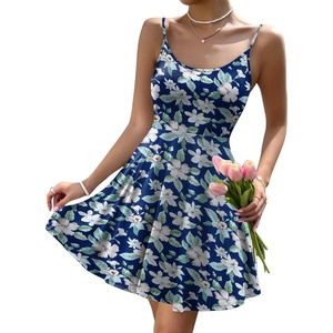 image:imageHOTOUCH Womens Summer Dress Adjustable Spaghetti Strap Floral Mini Casual Dress with Pockets Fit amp Flare Beach SundressNavy Blue Floral