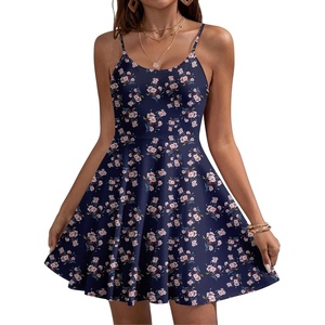 image:imageHOTOUCH Womens Summer Dress Adjustable Spaghetti Strap Floral Mini Casual Dress with Pockets Fit amp Flare Beach SundressNavy Pink Floral