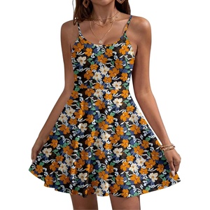 image:imageHOTOUCH Womens Summer Dress Adjustable Spaghetti Strap Floral Mini Casual Dress with Pockets Fit amp Flare Beach SundressOrange Floral