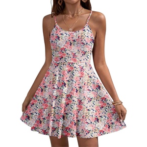 image:imageHOTOUCH Womens Summer Dress Adjustable Spaghetti Strap Floral Mini Casual Dress with Pockets Fit amp Flare Beach SundressPink Floral