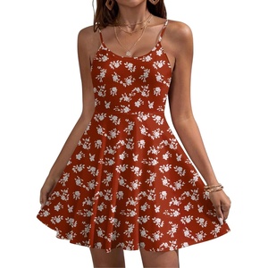 image:imageHOTOUCH Womens Summer Dress Adjustable Spaghetti Strap Floral Mini Casual Dress with Pockets Fit amp Flare Beach SundressRed Floral