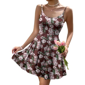 image:imageHOTOUCH Womens Summer Dress Adjustable Spaghetti Strap Floral Mini Casual Dress with Pockets Fit amp Flare Beach SundressWine Red Floral