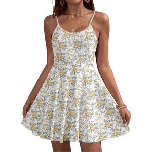 image:imageHOTOUCH Womens Summer Dress Adjustable Spaghetti Strap Floral Mini Casual Dress with Pockets Fit amp Flare Beach SundressYellow Floral