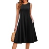 image:imageHOTOUCH Summer Casual Dresses for Women Sleeveless Midi Dress Swing Tank Sundress Pleated Tshirt Dress with Pockets00black