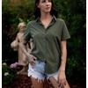 image:imageHOTOUCH Women Summer Button Down Shirt Short Sleeve Cotton Blouses Button Up Tops Beach Vacation OutfitsAarmy Green