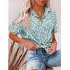 image:imageHOTOUCH Women Summer Button Down Shirt Short Sleeve Cotton Blouses Button Up Tops Beach Vacation OutfitsBblue Leaves