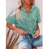image:imageHOTOUCH Women Summer Button Down Shirt Short Sleeve Cotton Blouses Button Up Tops Beach Vacation OutfitsCgreen Floral