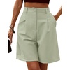image:imageHOTOUCH Bermuda Shorts for Women Summer Dressy Casual Elastic High Waisted Wide Leg Knee Length Shorts with PocketsLight Green