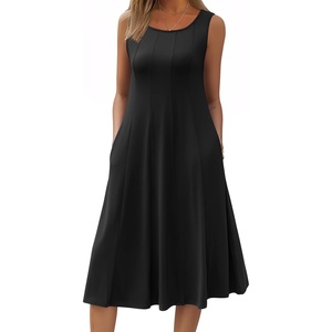 image:imageHOTOUCH Summer Casual Dresses for Women Sleeveless Midi Dress Swing Tank Sundress Pleated Tshirt Dress with Pockets00black