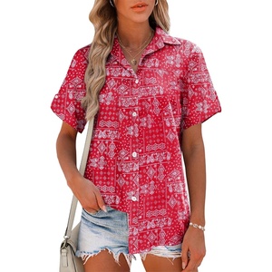 image:imageHOTOUCH Women Summer Button Down Shirt Short Sleeve Cotton Blouses Button Up Tops Beach Vacation OutfitsBred Boho