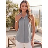 image:imageHOTOUCH Womens Sleeveless Button Down Shirts HiddenButton Front Collared Dressy Casual Blouses Loose Office Tank TopsBlack Striped
