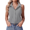 image:imageHOTOUCH Womens Sleeveless Button Down Shirts HiddenButton Front Collared Dressy Casual Blouses Loose Office Tank TopsBlack Striped
