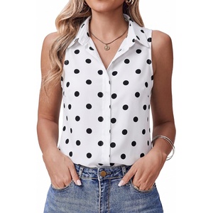 image:imageHOTOUCH Womens Sleeveless Button Down Shirts HiddenButton Front Collared Dressy Casual Blouses Loose Office Tank TopsPolka Dots