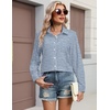 image:imageHOTOUCH Button Down Shirts for Women Long Sleeve Blouse Dressy Casual Business Work Tops with PocketStripes Blue