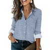image:imageHOTOUCH Button Down Shirts for Women Long Sleeve Blouse Dressy Casual Business Work Tops with PocketStripes Blue