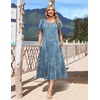 image:imageHOTOUCH Summer Dresses for Women 2026 Casual Midi Dress Petal Short Sleeve A Line Dress Pleated Flare Sundress02 Blue Flower