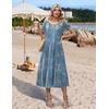image:imageHOTOUCH Summer Dresses for Women 2026 Casual Midi Dress Petal Short Sleeve A Line Dress Pleated Flare Sundress02 Blue Flower