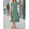 image:imageHOTOUCH Summer Dresses for Women 2026 Casual Midi Dress Petal Short Sleeve A Line Dress Pleated Flare Sundress02 Green Flower