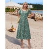 image:imageHOTOUCH Summer Dresses for Women 2026 Casual Midi Dress Petal Short Sleeve A Line Dress Pleated Flare Sundress02 Green Flower