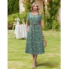 image:imageHOTOUCH Summer Dresses for Women 2026 Casual Midi Dress Petal Short Sleeve A Line Dress Pleated Flare Sundress02 Green Flower